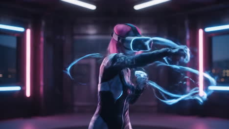woman engages in futuristic vr boxing