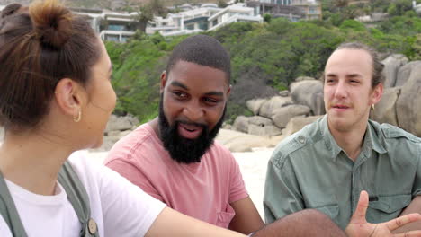 Diversity,-talking-and-friends-on-beach