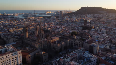 beautiful skyline of barcelona at sunrise. aerial view