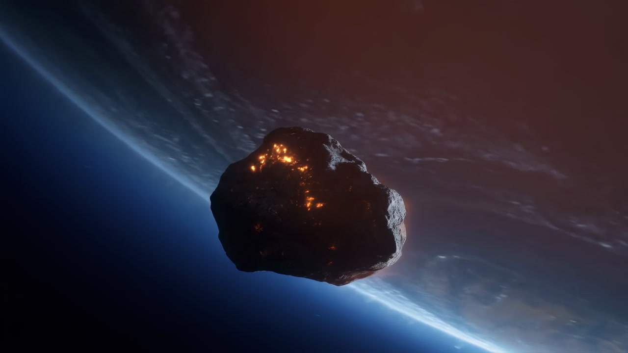 Dark Space Asteroid Entering Earth Atmosphere Mission Control Alert Cinematic Orbital Perspective Showing