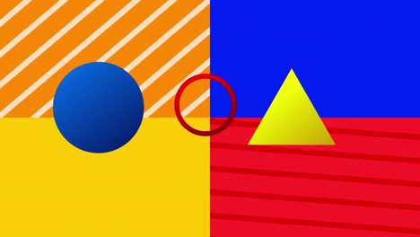 animation of shapes in blue, red and yellow colors on colorful background