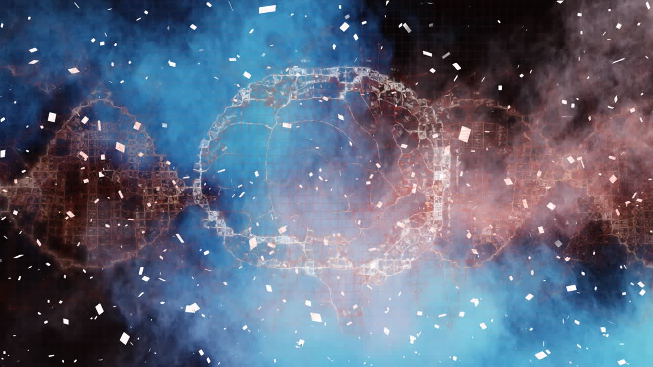 Animation of falling confetti over spinning brain