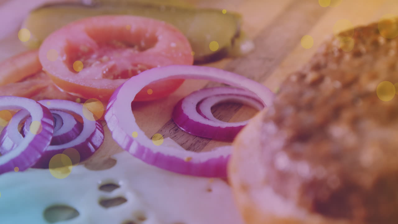 animación de puntos sobre los ingredientes de la hamburguesa