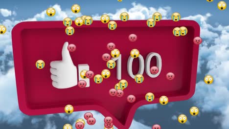 animación de emoticones flotando como la reacción de las redes sociales y las nubes