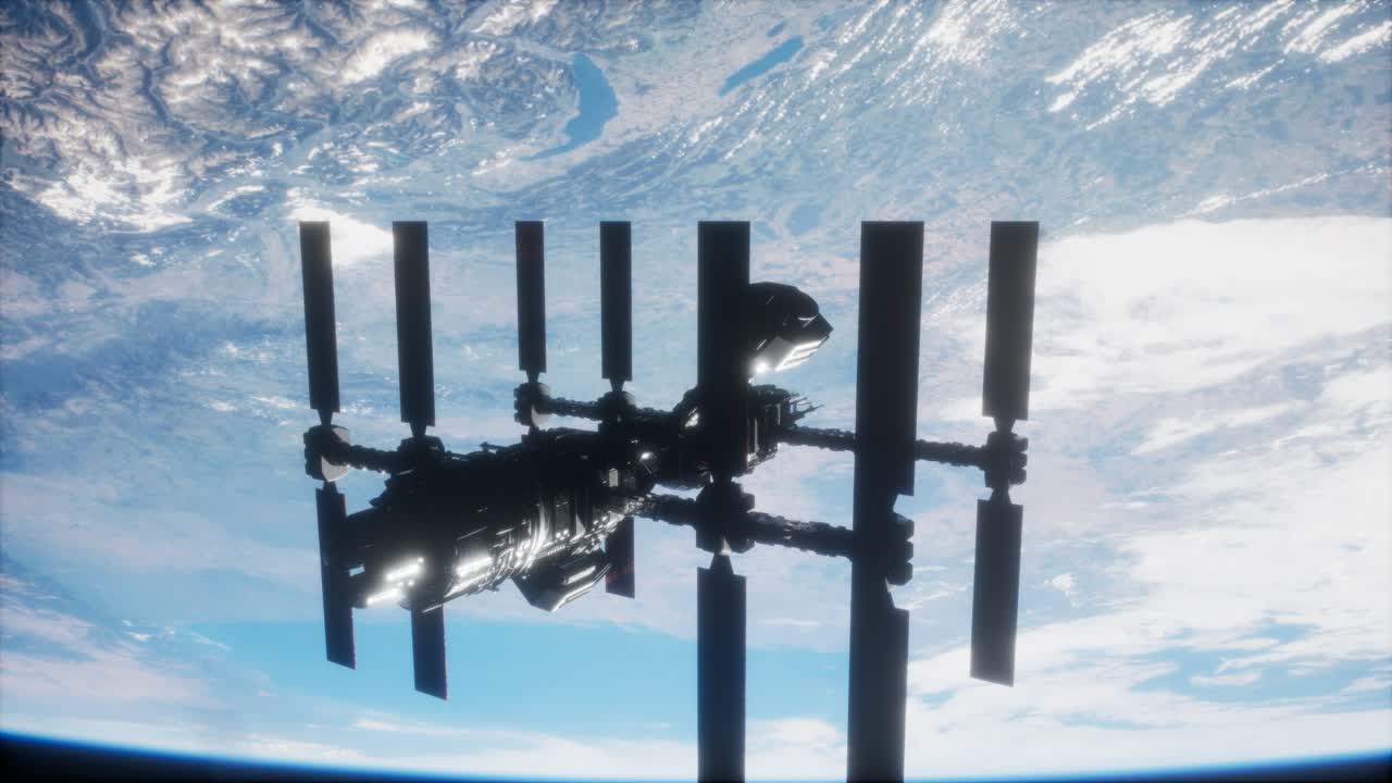 지구 위 에 있는 우주 공간 에 있는 국제 우주 정거장