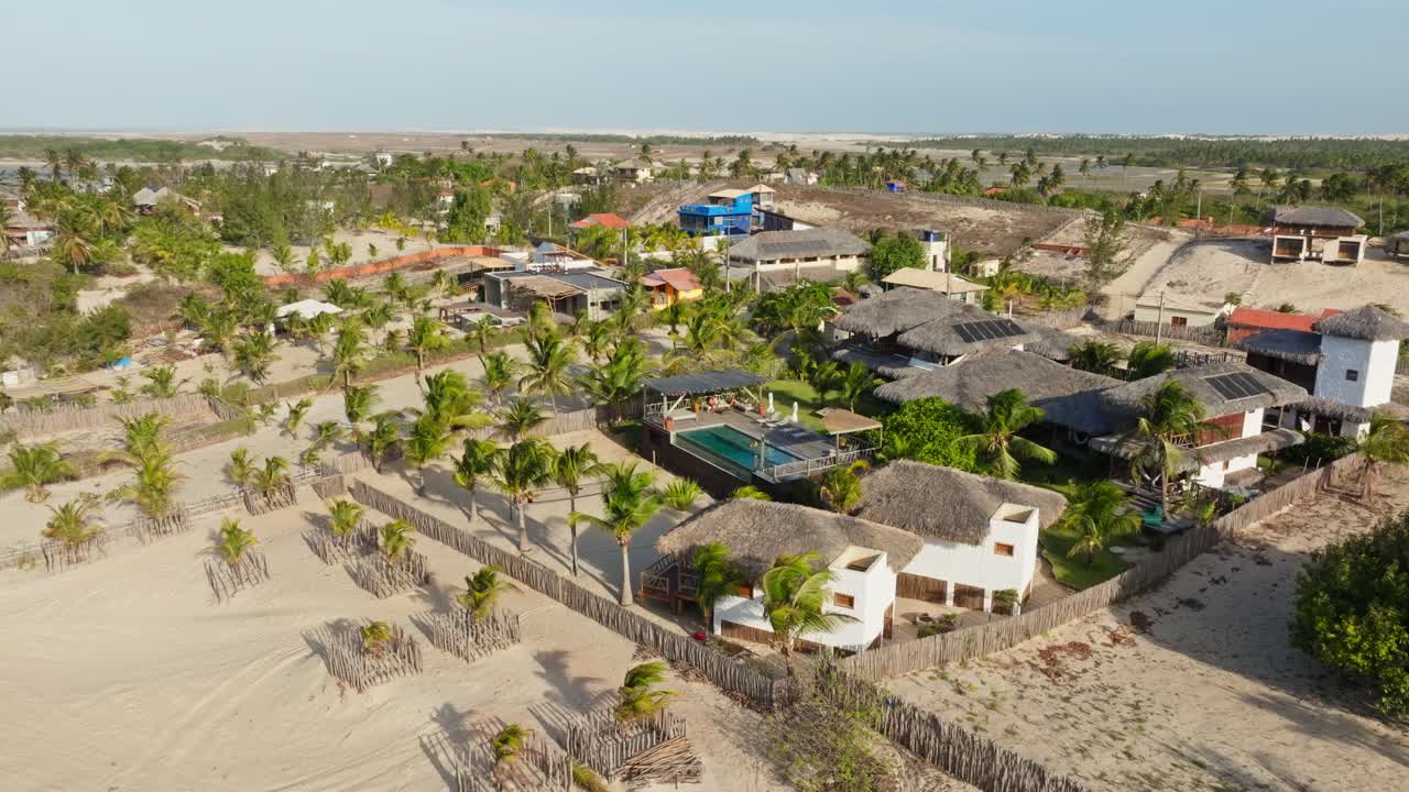 Drone shot of a luxury Pousada at the kitesurf spot Tatajuba.