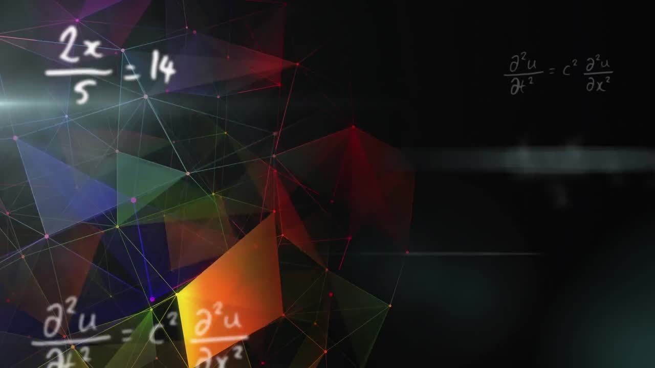 ecuaciones matemáticas flotando contra las redes de plexo sobre un fondo negro