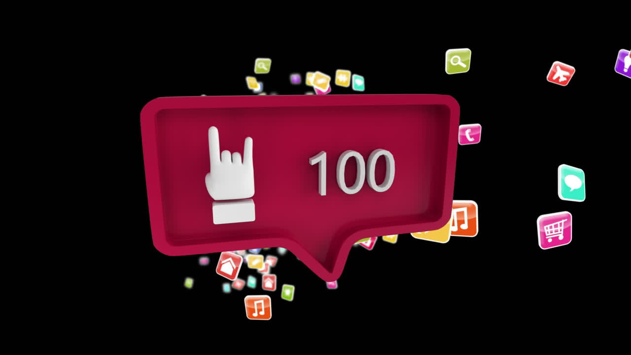 números crecientes sobre iconos digitales que se mueven contra un fondo negro