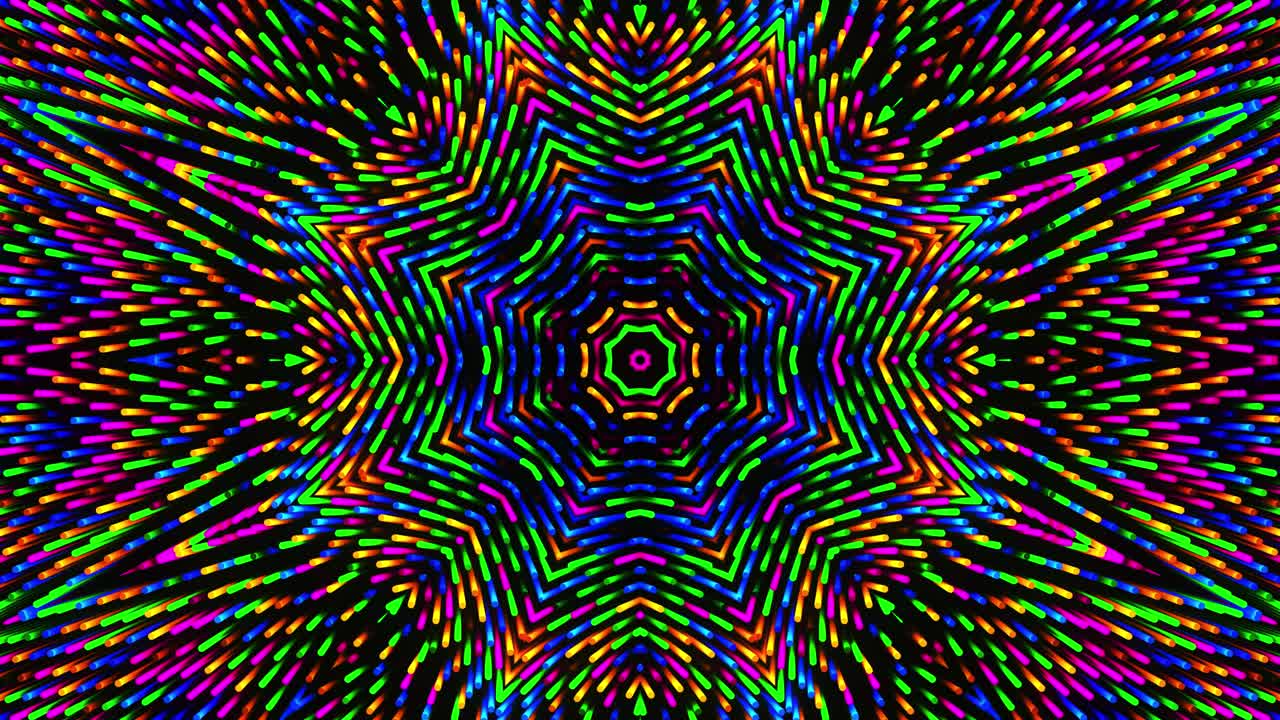 fondo abstracto colorido con diseño circular en el centro. caleidoscopio vj bucle