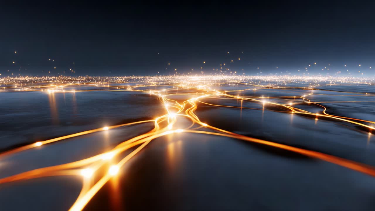 An Immersive Exploration of Dynamic Light Patterns Over a Reflective Surface, Capturing the Mesmerizing Flow of Radiance in Nighttime Urban Landscapes