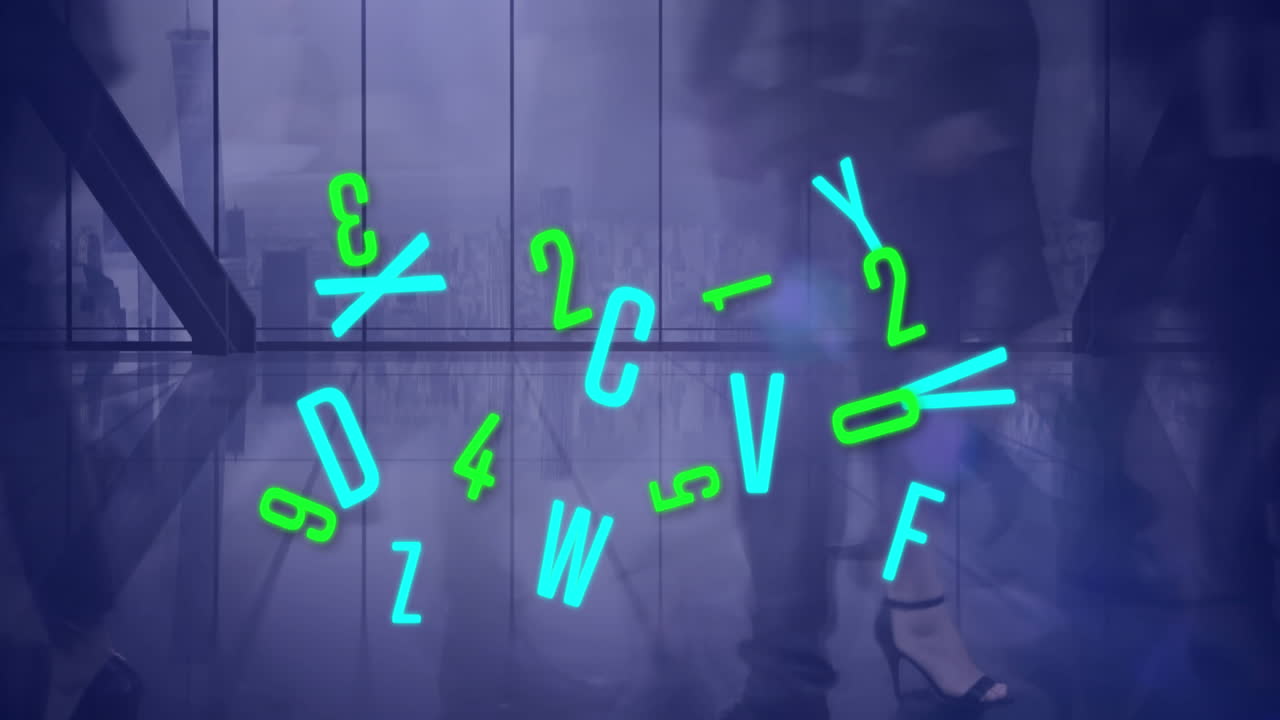 Animation of falling numbers over walking people