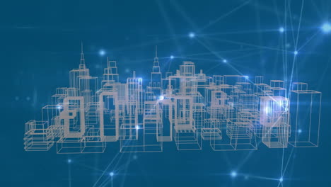 animation of network of connections over city on blue background