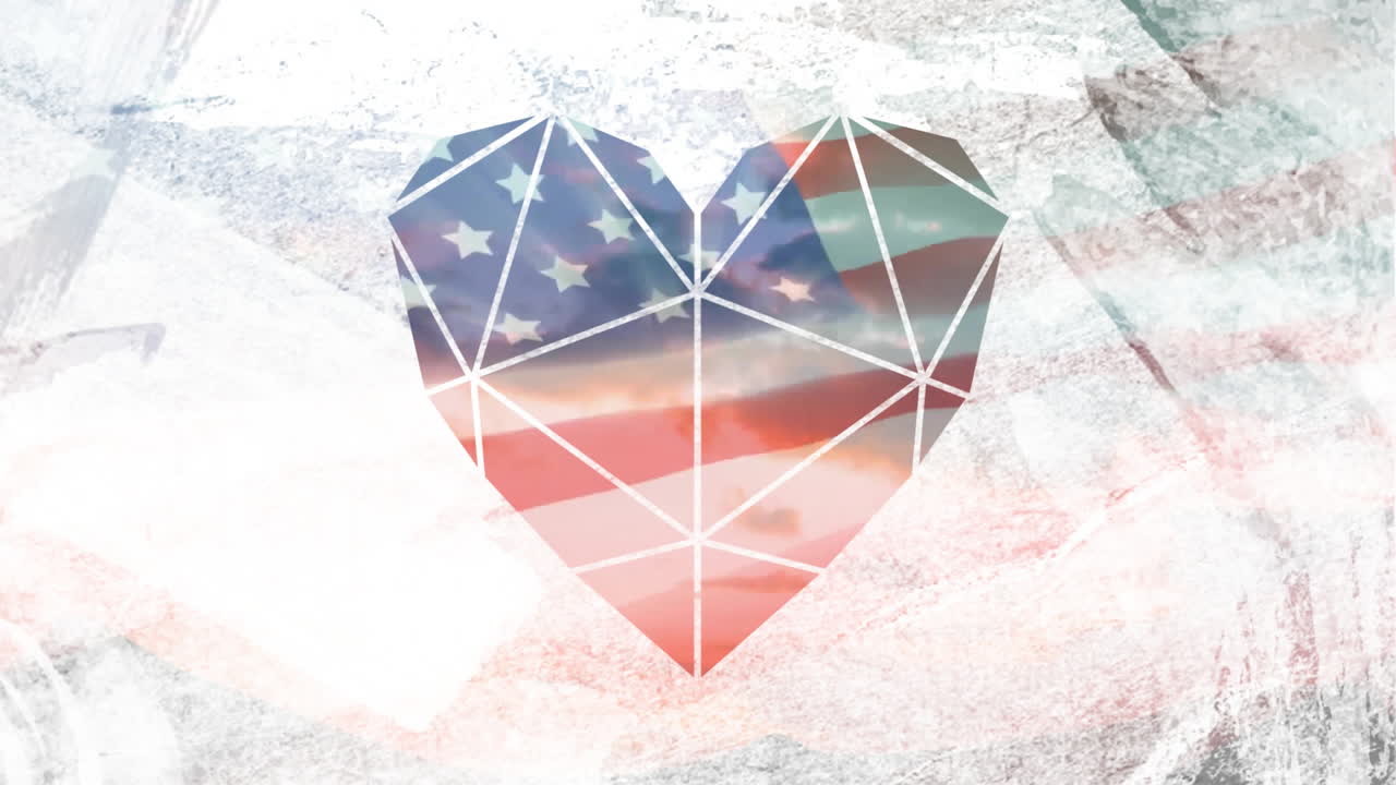 다이아몬드 심장과 종이 텍스처의 애니메이션, 미국 발과 해가 지는 하늘