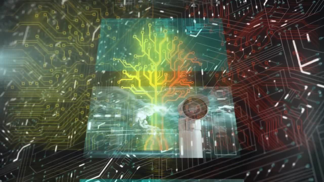 Animation of tree and network of connections over integrated circuit