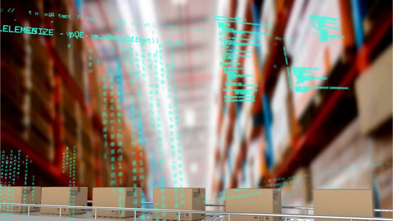 상자를 가진 컨베이어 벨트 위에서 통계 처리의 애니메이션