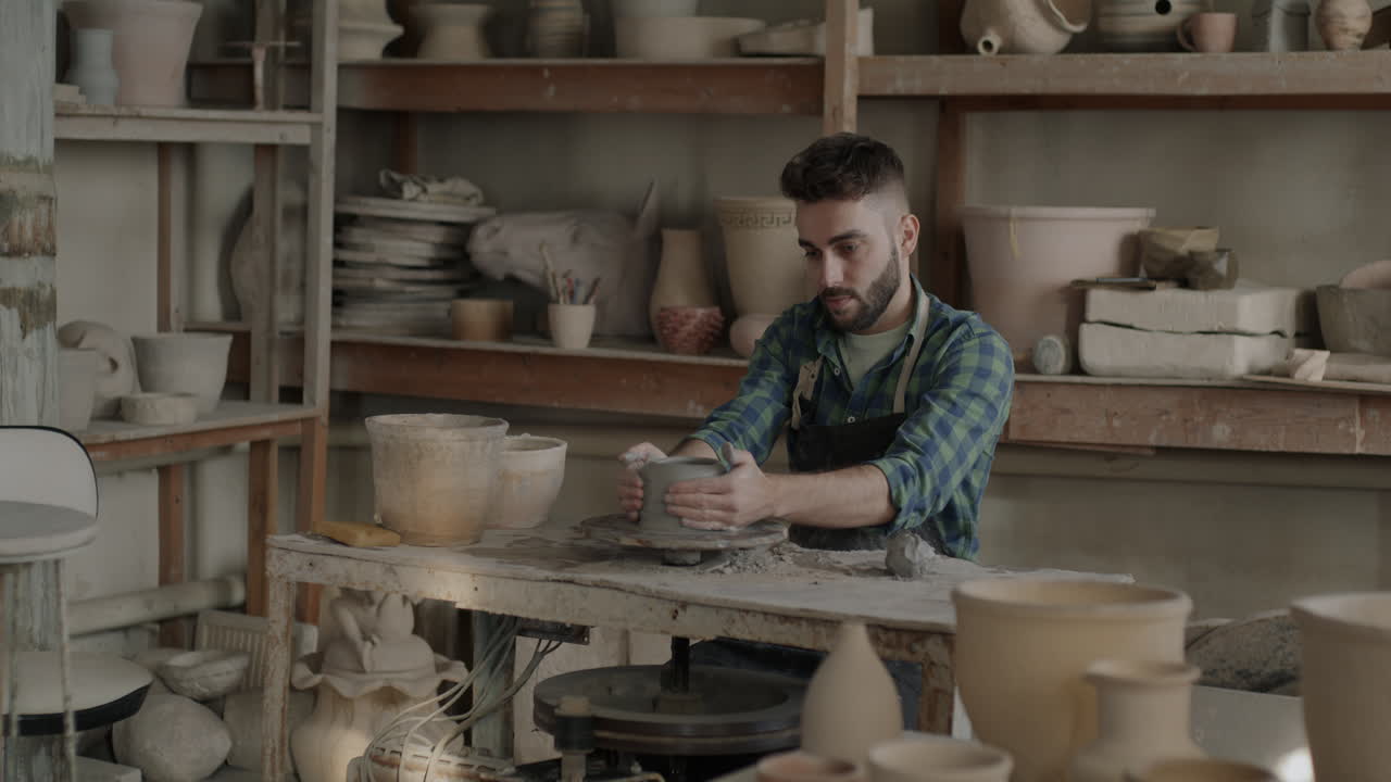 Pottery Artist at Work in Studio