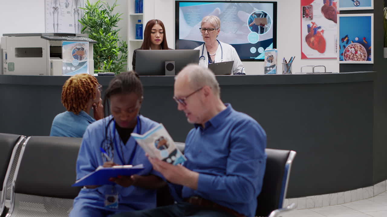 Waiting Room Scene with Medical Staff