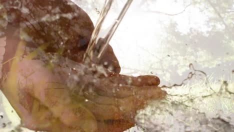 Animación-De-Agua-Salpicando-Las-Manos-De-Un-Hombre-Caucásico-Lavándose-Durante-El-Coronavirus-Covid-19-E