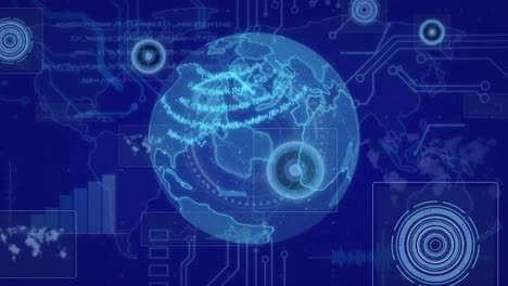 animation of globe and data processing on interface