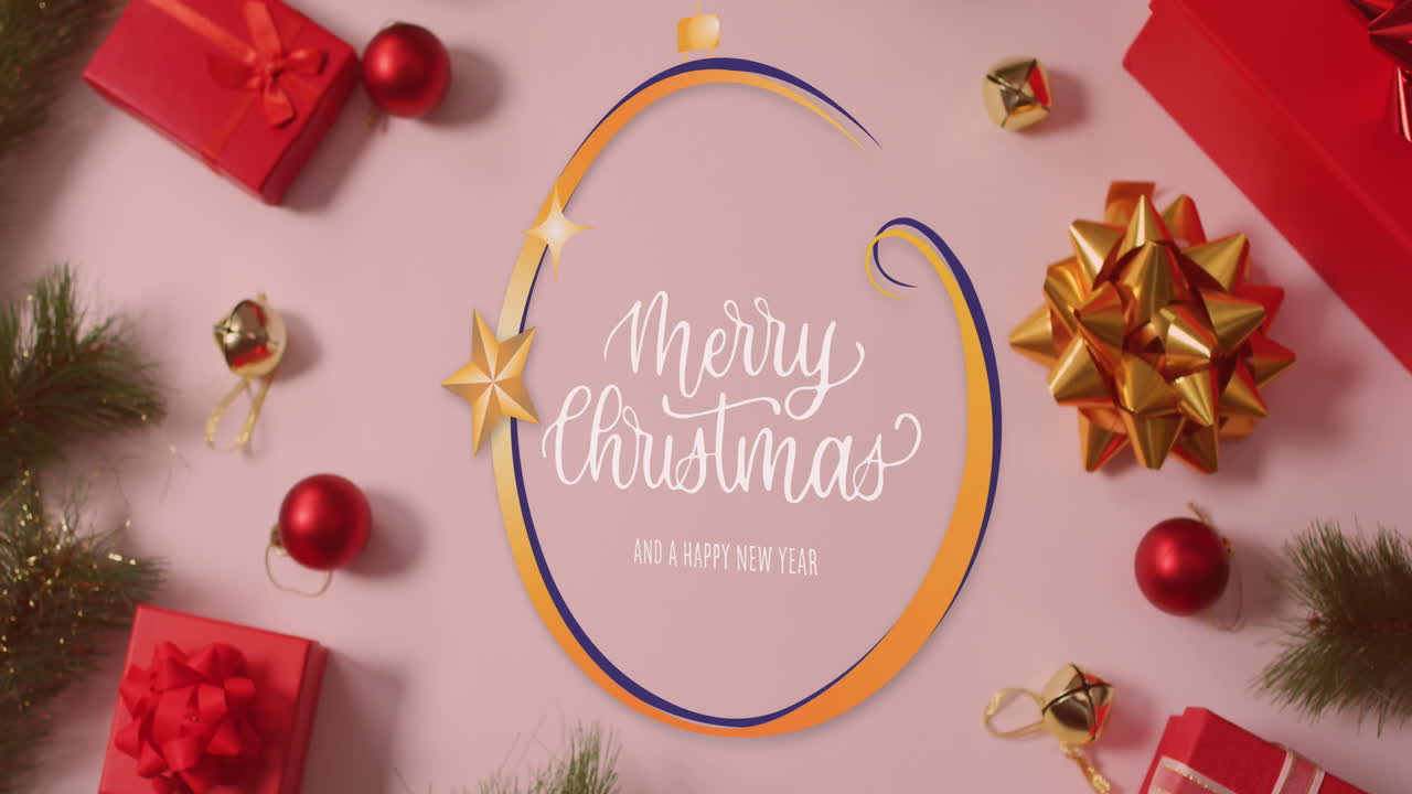 크리스마스 장식 위에 메리 크리스마스 텍스트의 애니메이션