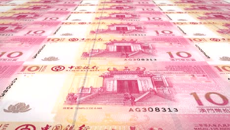 banknotes of ten macanese patacas of macau rolling, cash money, loop