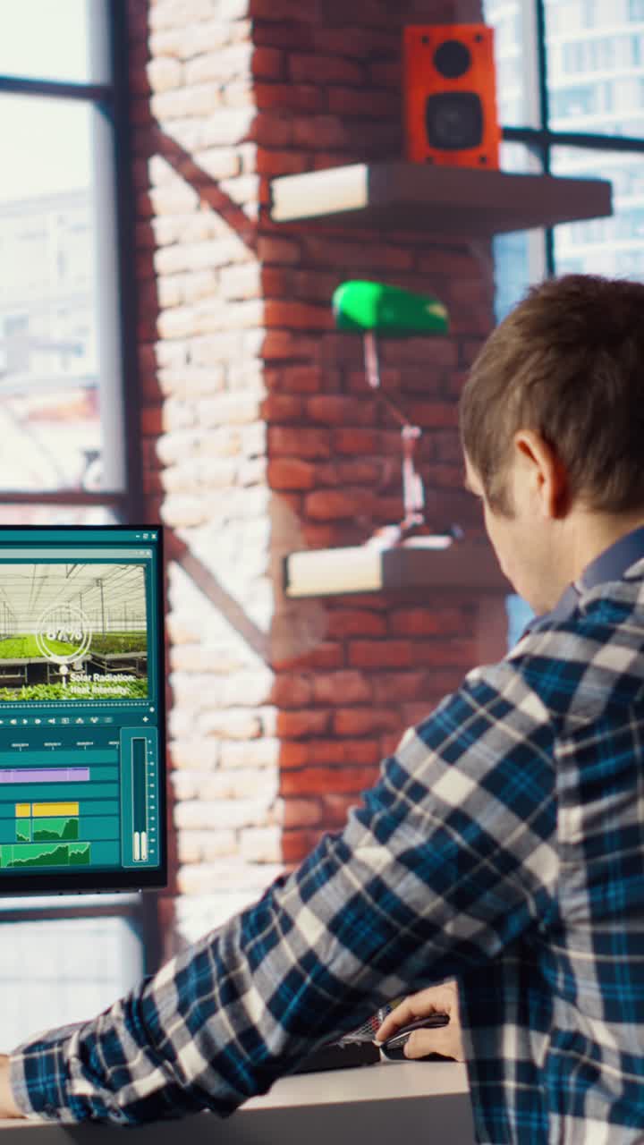 Vertical video Videographer doing video montage using specialized software