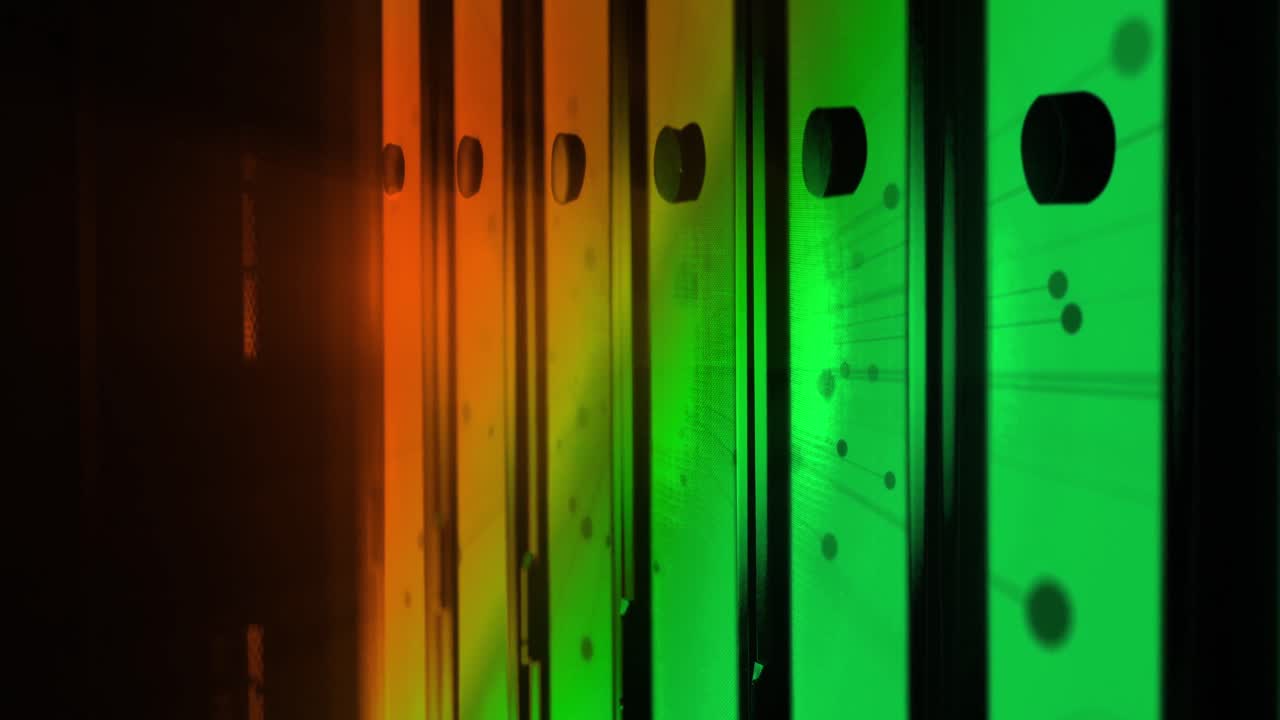 Animation of moving shapes over server room
