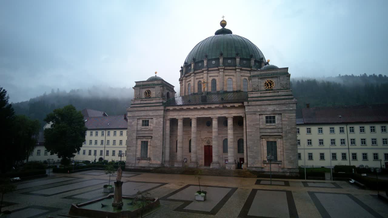 Timelapse of a storm passing by Dom Saint Blasien Cathedral in Swartzwald (Black Forest Germany)