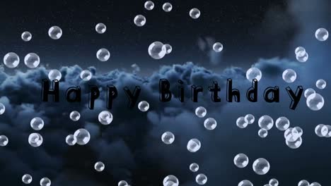 Happy-birthday-text-and-bubbles-floating-against-grey-clouds-in-the-sky