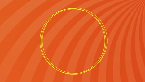 digital animation of abstract colorful shapes over against moving radial rays on orange background