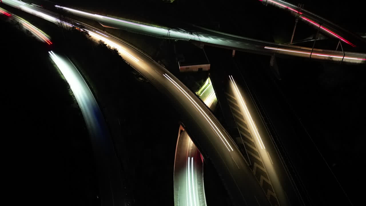Aerial Night Timelapse of cars driving on overlapping highways, Zurich, Switzerland