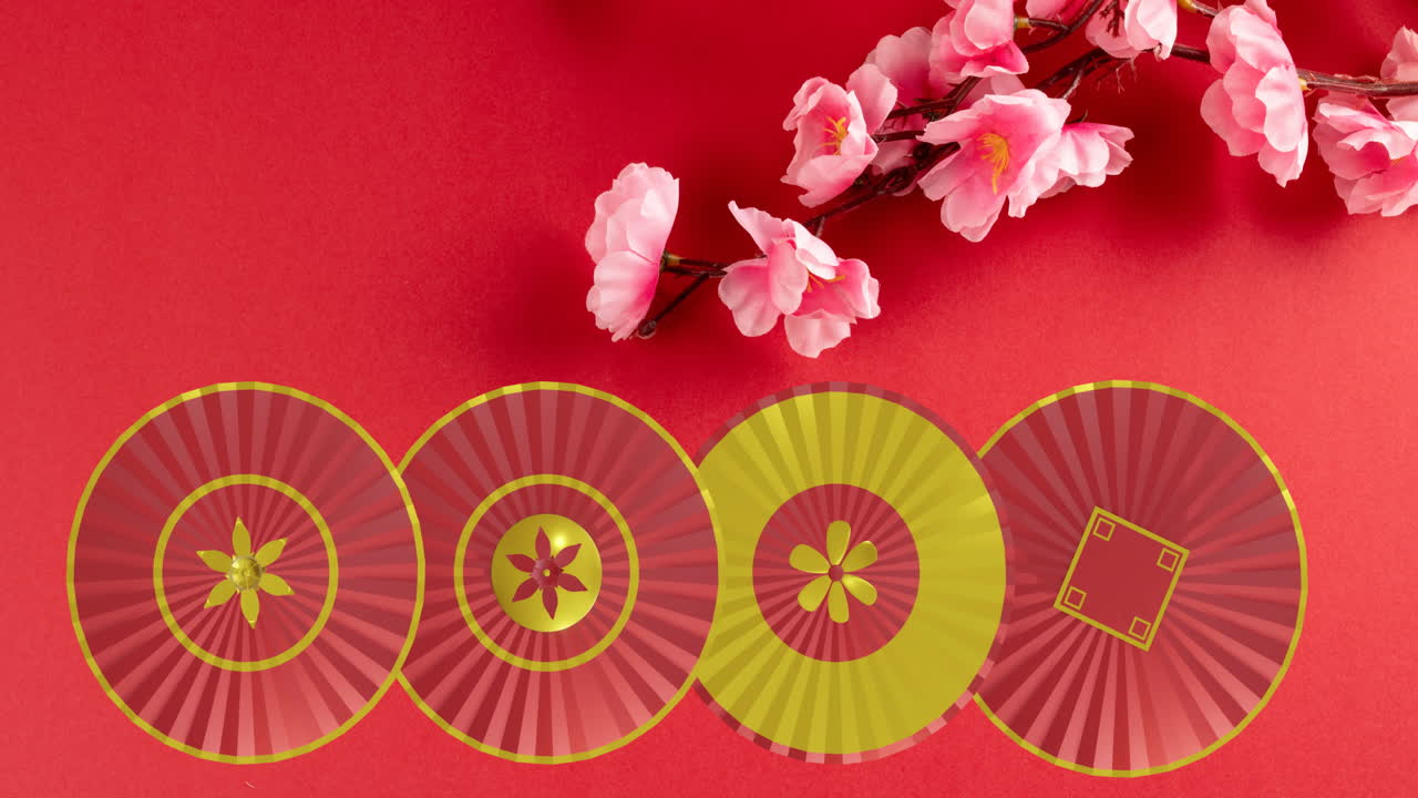Animação de padrão chinês com espaço para texto em fundo vermelho