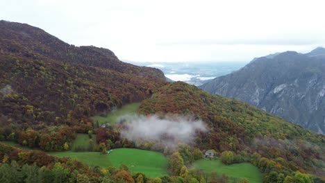 the green and yellow colors of autumn are contrasts of october and november. the beauty of a cinematic drone video provokes: admiration of god