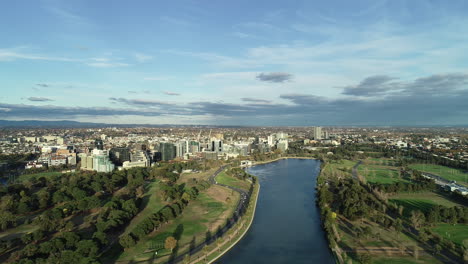 smooth aerial perspective pan to the right over albert park lake, melbourne, australia