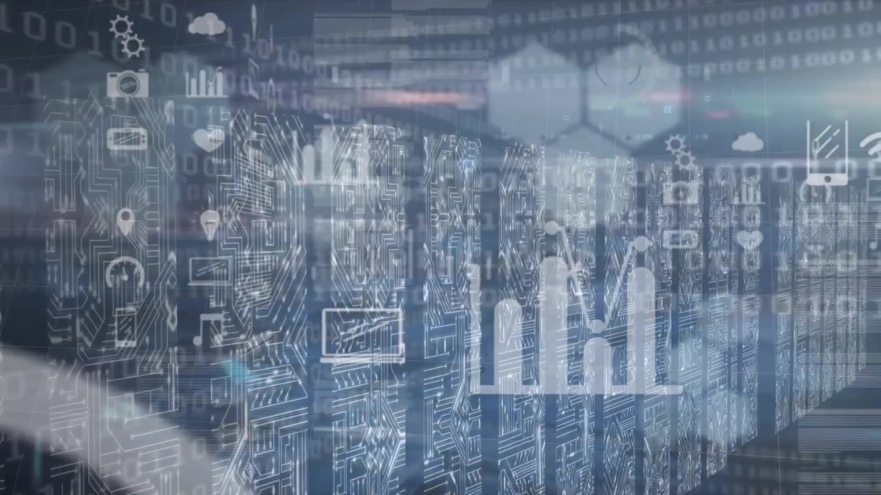 Animation of data processing over computer servers in background