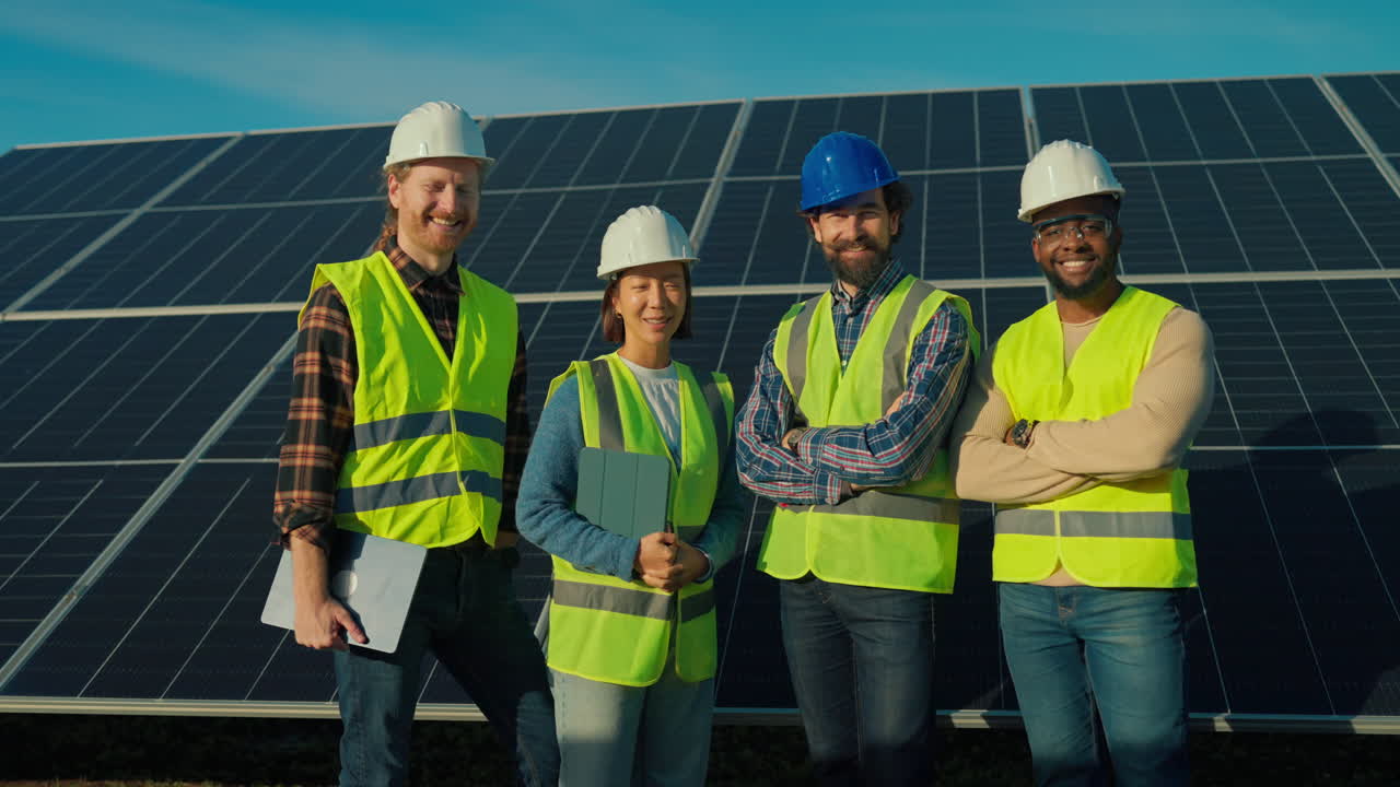 Team of Engineers at Solar Panel Farm