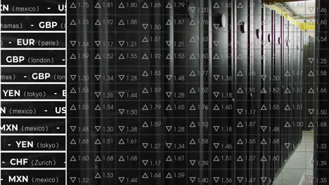 Animation of stock market over server room