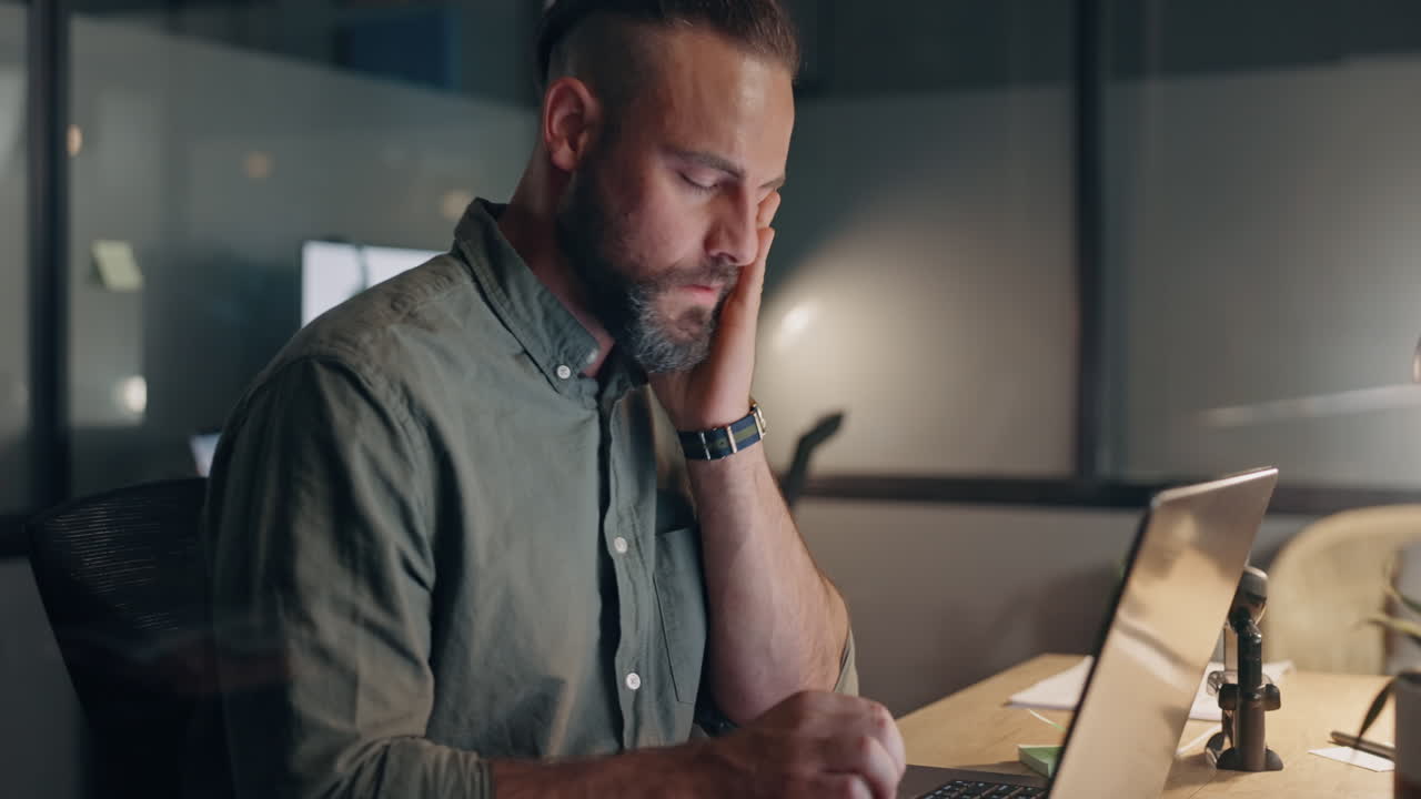Business, laptop and man with stress