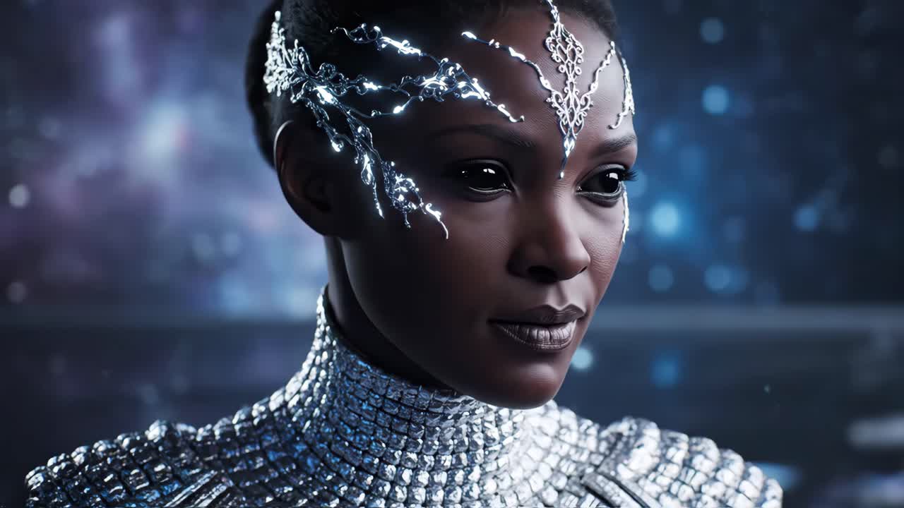 Futuristic Portrait of a Woman with Silver Adornments