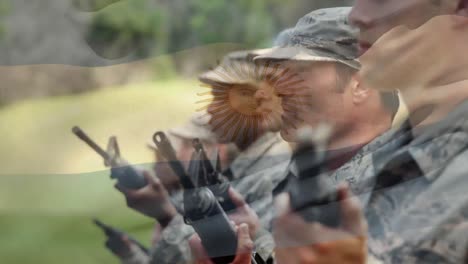 animation of flag of argentina over soldiers