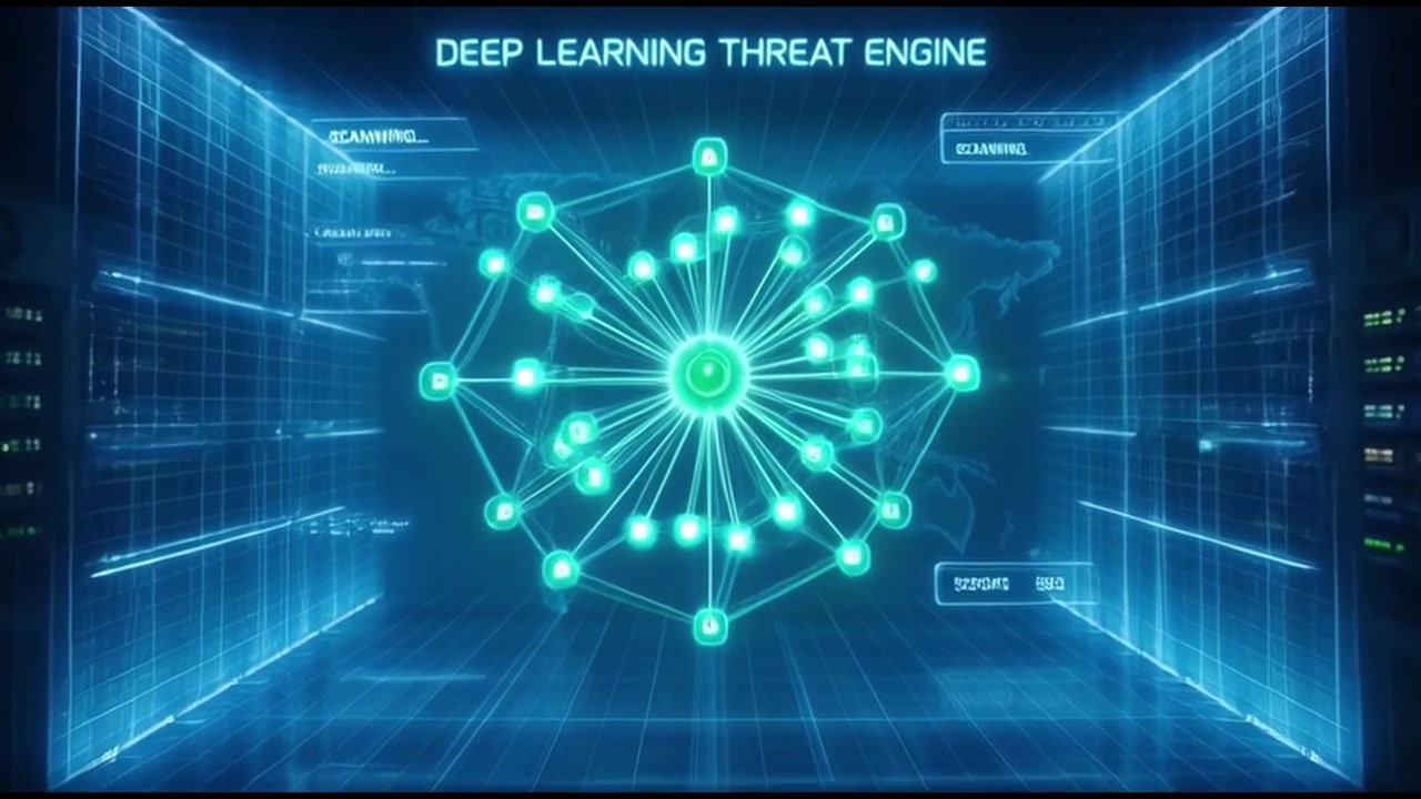 Cybersecurity Analyst Monitoring Neural Anomaly on Futuristic Server Room Interface