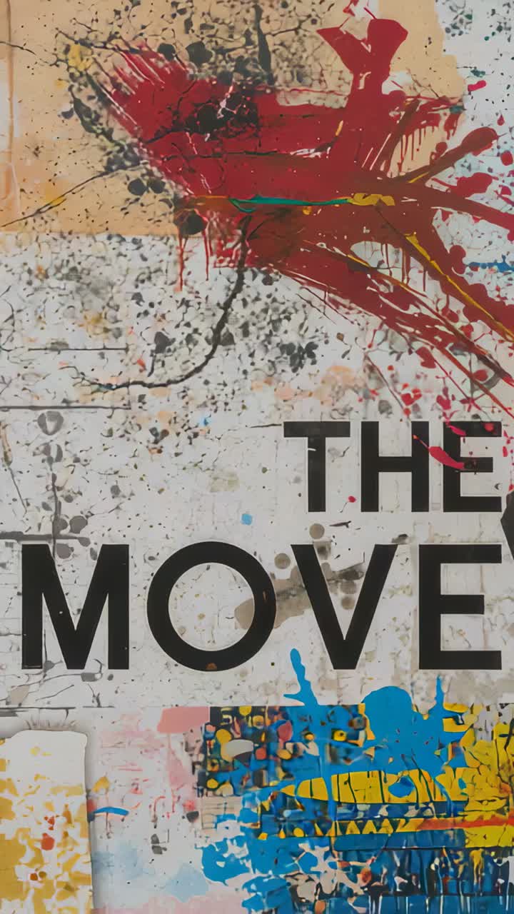 Video verticale: angolazione della camera che inquadra in alto a sinistra il poster MOVE, corridoio con macchie rosse e LASER