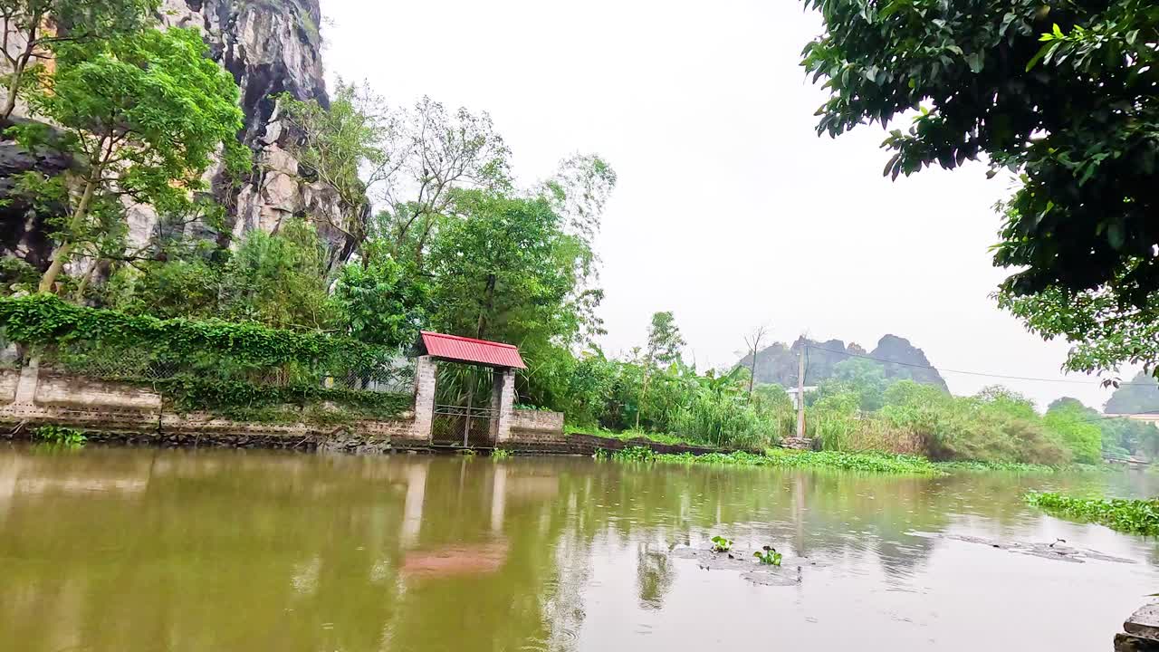 울창 한 초록색 을 가진 평화로운 강 풍경