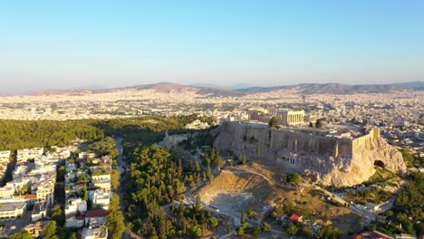 greece acropolis city of athens parthenon and residential buildings at sunrise summer