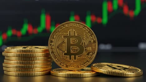 exploring the rise of cryptocurrency with bitcoin: a close-up of gold coins on a trading chart signifying market trends and digital investment growth