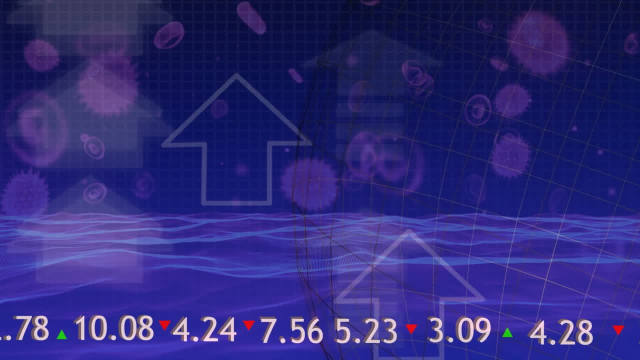 상승 화살표의 애니메이션, 상거래 보드, 그리고 떠다니는 적혈구와 감염된 세포에 대한 바다