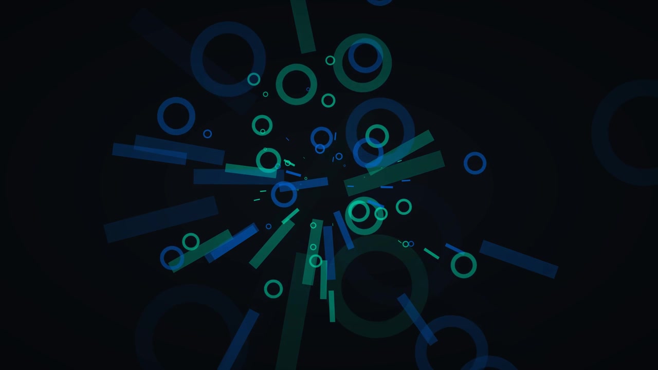 Abstract Motion Graphics with Floating Blue and Green Geometric Shapes