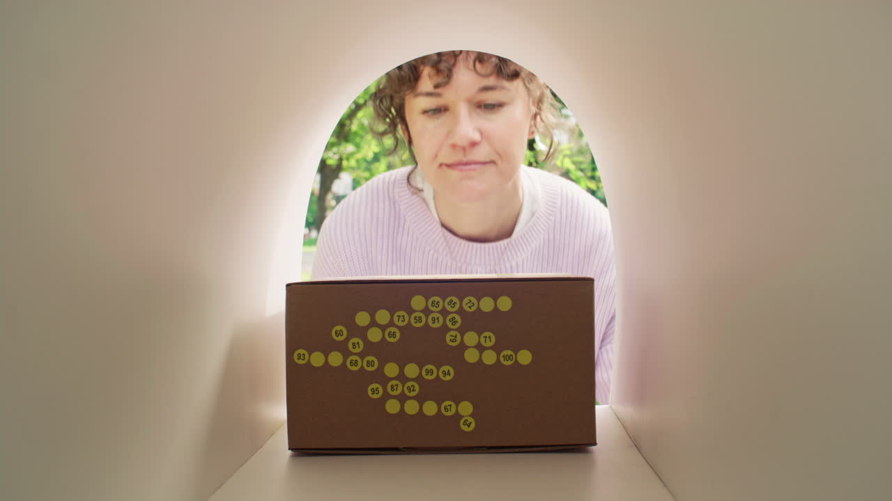 Excited Woman Receiving Parcel from Mailbox with Happy Smile