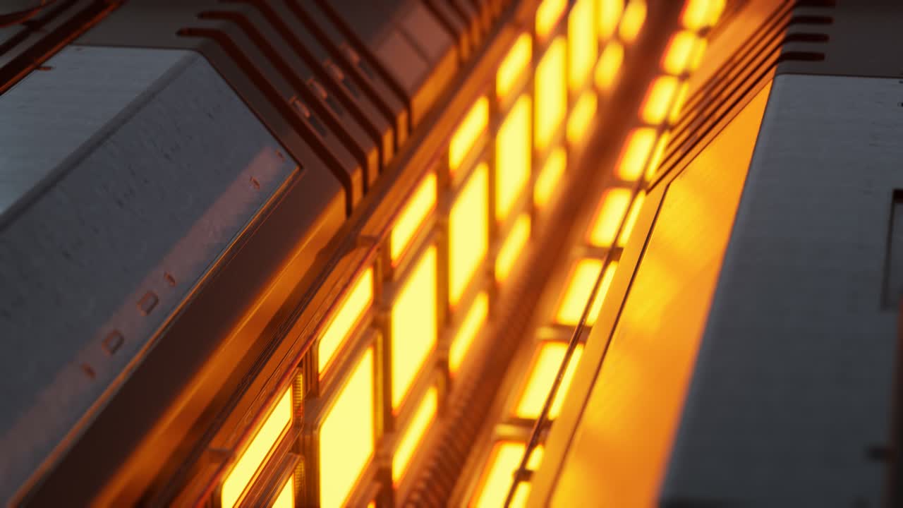 미래적인 인테리어에서 노란색 조명과 금속 패널