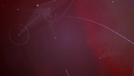 animation of network of connections and glowing light spot against red background